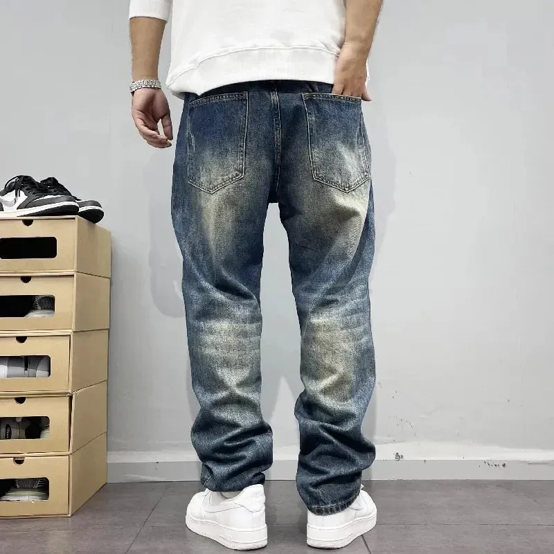 Baggy Jeans Vintage Distressed Patchwork Jeans Herren Gerade Lose High Street Hip-Hop Lange Hosen Herrenbekleidung Jeans für Männer — image 2
