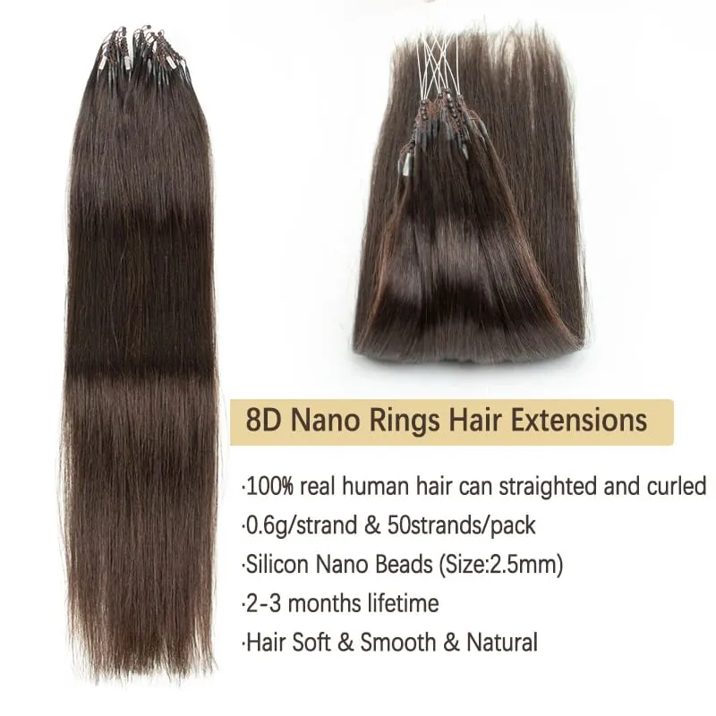8D-Haarverlängerung, Fischlinie, Mikro-Link-Haarverlängerungen, menschliches Haar, unsichtbare Nano-Ringe, Perlen, 0,6 g/Stück, 50 Stränge/Packung, 30 g/Packung — image 5