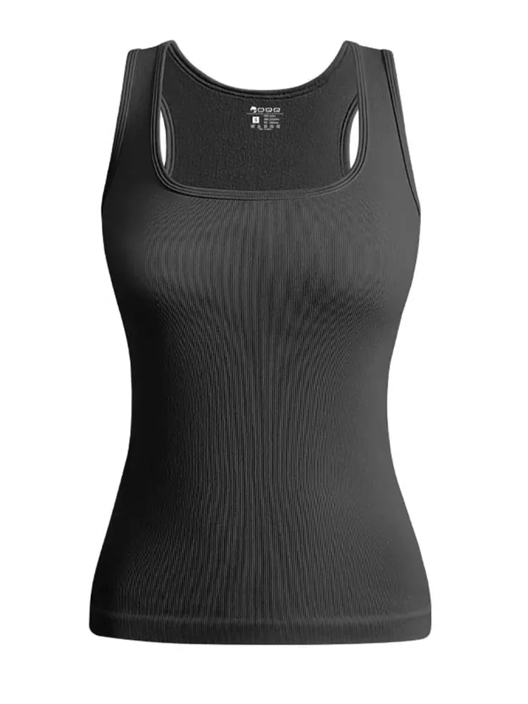 Hot Sale Musim Panas Wanita Asas Elastik Tank Top Tanpa Lengan Kolar Persegi Vest Kemeja-T Fesyen Fitness Yoga Top Kasual Wanita — image 11