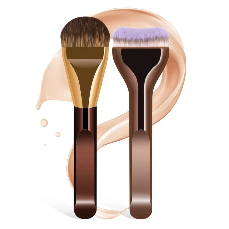 2 stk Foundation Makeup Børster Sæt Ultra tynd top maskebørste til flydende creme Kosmetik blanding skønhedsværktøj Premium gave