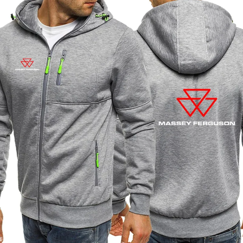 2025 Musim Bunga Musim Gugur Massey Ferguson Cetakan Popular Warna Pepejal Jaket Berkerudung Zip Berkerudung Lelaki Trendi Selesa Longgar Tali Serut Hoodie — image 5