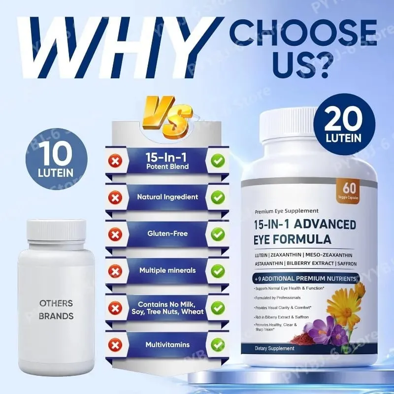 15-in-1 Advanced Eye Formula Lutein Zeaxanthin Bilberry Extract Vitamin C & E รองรับสุขภาพตา 60 แคปซูล Veggie สำหรับผู้ใหญ่ — image 5