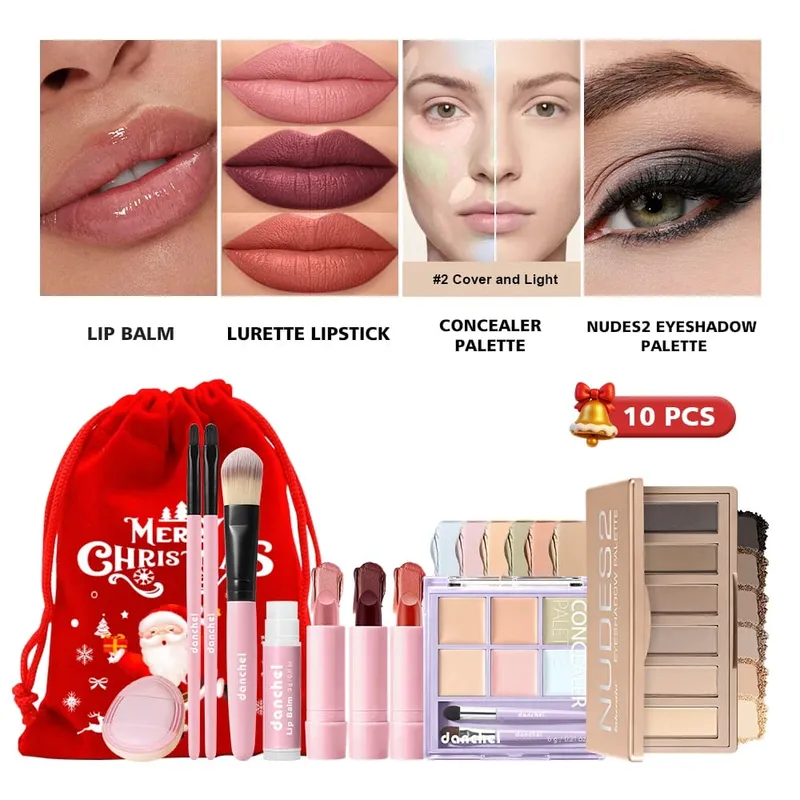 10 keping Balsem Bibir Gincu Palet Penyamaran Palet Pembayang Mata Bogel Berus Mekap Xmas Beg Serut Hadiah Krismas Wanita Mekap — image 2
