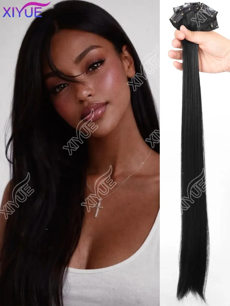 24-Zoll-Kunsthaarverlängerung, Perückenpflaster, unsichtbar, nahtlos, für Damen, 5-teiliges Set, gerade, um das Haarvolumen zu erhöhen