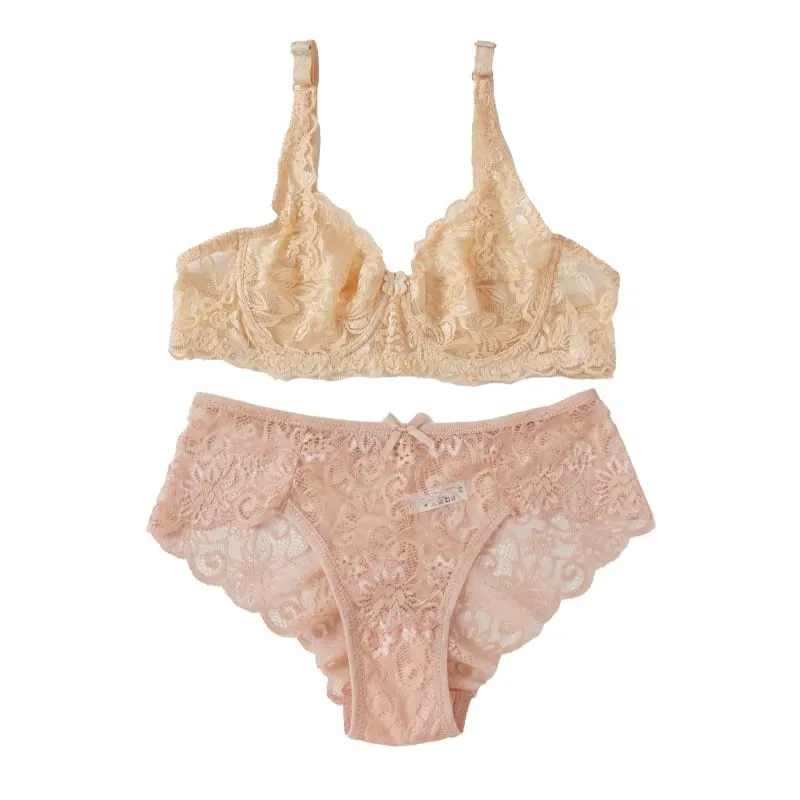 Ensemble de soutien-gorge fin en dentelle pour femmes, Sexy, sans coussinet, exquis, push-up, solide, respirant, à armatures, string, culottes, sous-vêtements — image 11