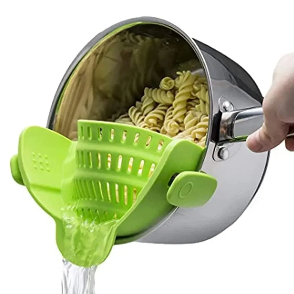 Silikone køkkensi klip på gryder og pander afløbsstativ Pasta Nudler Grøntsags Frugt Si dørslag Køkken Gadgets — image 7