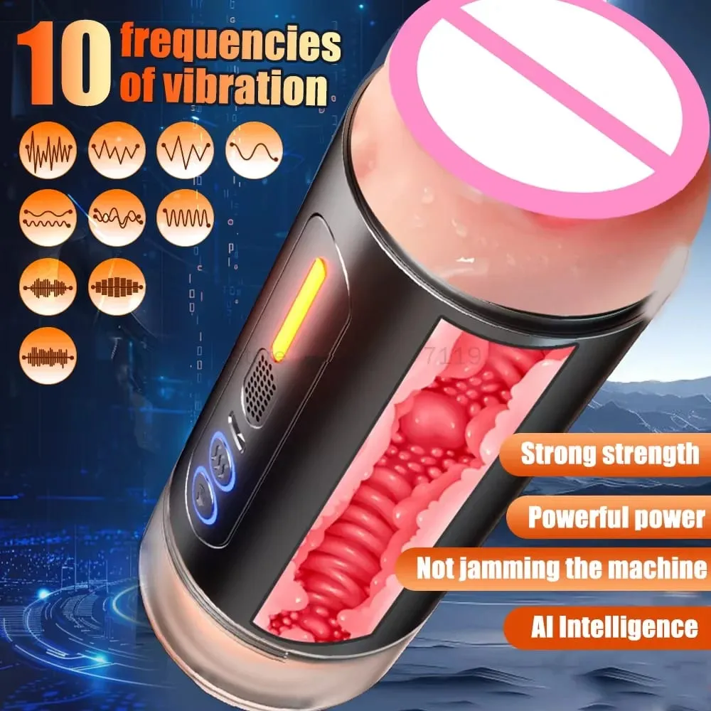 ที่สมจริงช่องปากช่องคลอดสองหัวใช้ชายMasturbatorอัตโนมัติVibrating Moaningพ็อกเก็ตหีเสียงอมควยคัพเพศของเล่นสำหรับผู้ชาย — image 3