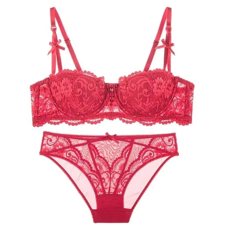 Set reggiseno di pizzo natalizio - Bralette velata nera e rossa Mezza coppa ultra sottile Puro desiderio Look Tushy intimo Lingerie per feste di Natale — image 2