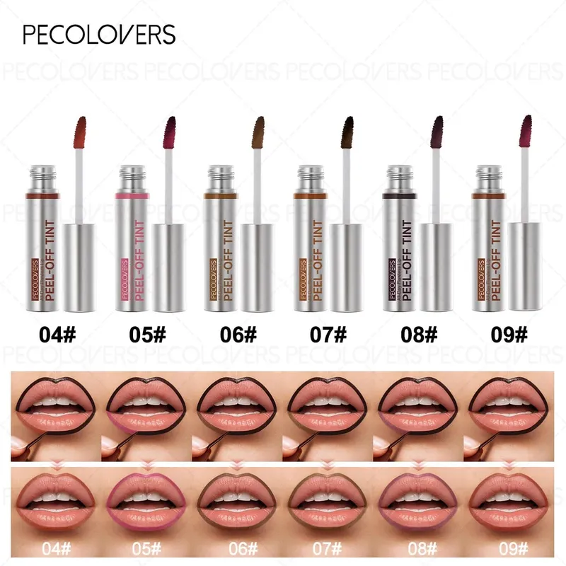 6pcs Peel Off Lip Stain Tear-Off Liquid Lipstick Long-Lasting Waterproof Non-Stick Cup Matte Finish Fade-Resistant Lip Tint