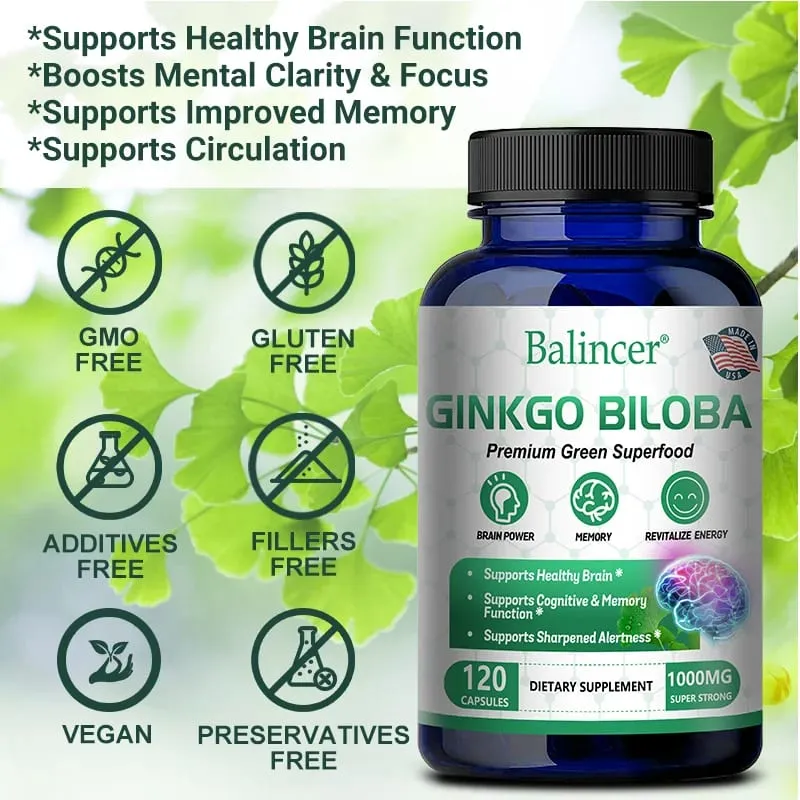 Ginkgo Biloba Ekstra Mukavemet Porsiyon Başına 1000mg - Beyin Fonksiyonunu ve Hafıza Desteğini Destekler 120 Vejetaryen Kapsül — image 3