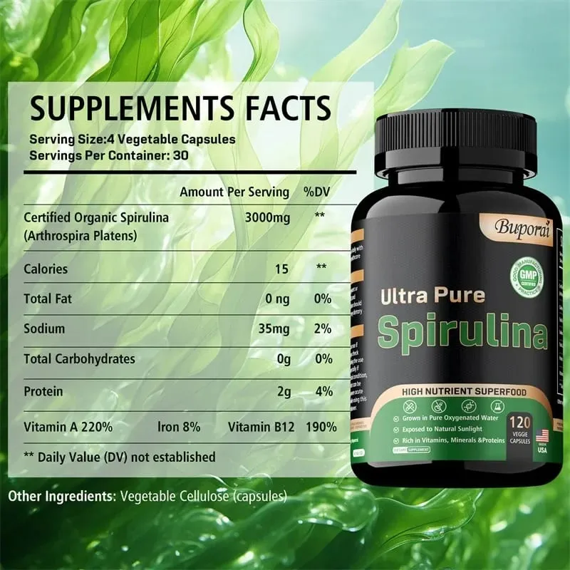 Spirulina Organik - Detoksifikasi Sistem Imun Antioksidan Kardiovaskular Meningkatkan Kesihatan PencernaanSuplemen Tambahan — image 3