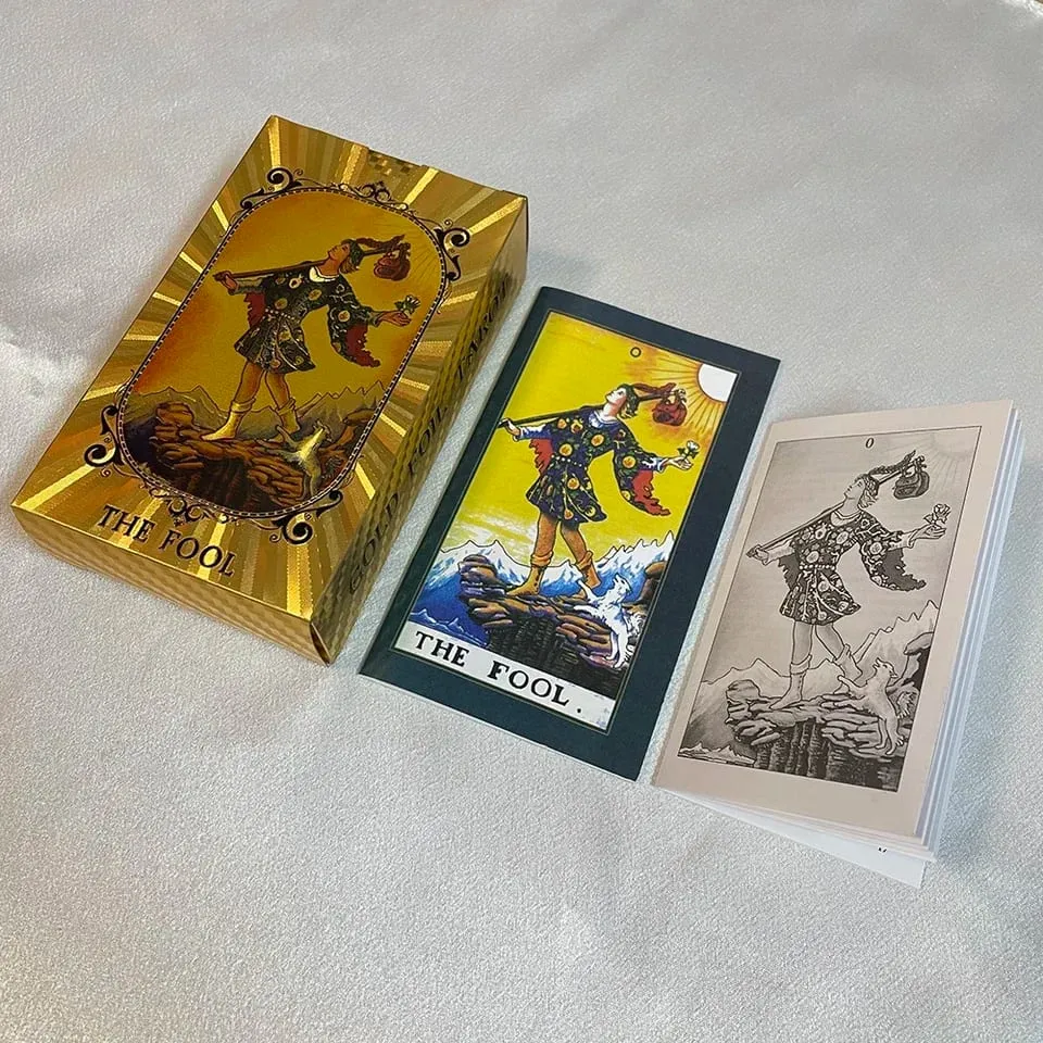 Gioco di carte dei Tarocchi in lamina d'oro Mazzo di divinazione bilingue spagnolo inglese con guida Profezia Set di lettura oracolo per principianti — image 6