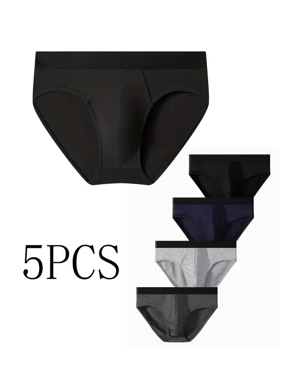 Sous-vêtements pour hommes, couleur unie, slips très extensibles, respirants, à la mode, grande taille, 5 pièces/ensemble