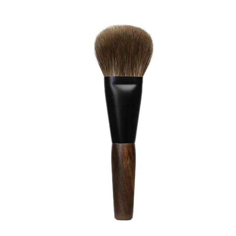 T107 Professional Handmade Makeup Brushes Natural Goat Hair Flat Round Face Powder Brush Short Ebony Wood Handle Make Up Brush