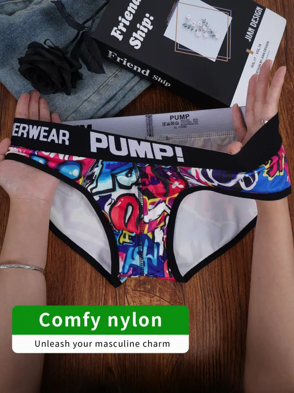 Men’s Graffiti Print Triangle Underwear Elastic Waistband Ice Silk Breathable Underwear 3256811822635074 — image 6