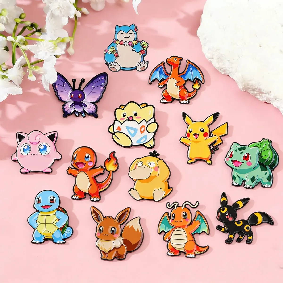 Broches en émail de monstres Pokemon, 7 pièces, broche créative elfe Pikachu Psyduck Bulbasaur écureuil, Badge à revers, cadeau Cosplay — image 1