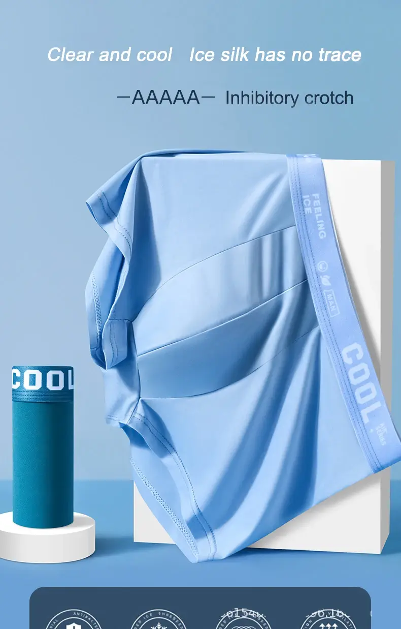 Boxers en soie glacée pour hommes, sous-vêtements en graphène, respirants et confortables, culottes ultra fines, tronc, grande taille 6XL — image 1