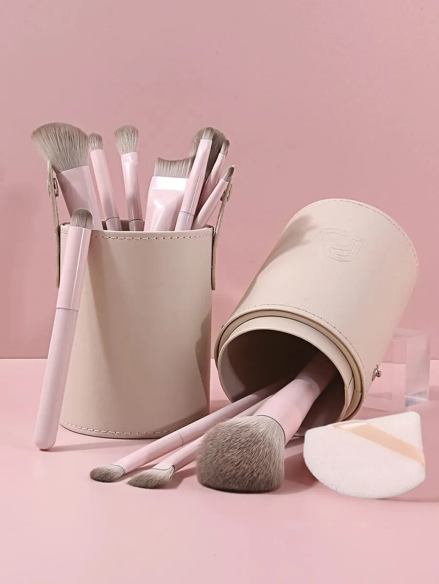 Sada 15 ks štětců na make-up s úložným kbelíkem a Triangle Powder Puff Foundation Blush Eyeshadow Contour Nástroje pro make-up celého obličeje — image 6