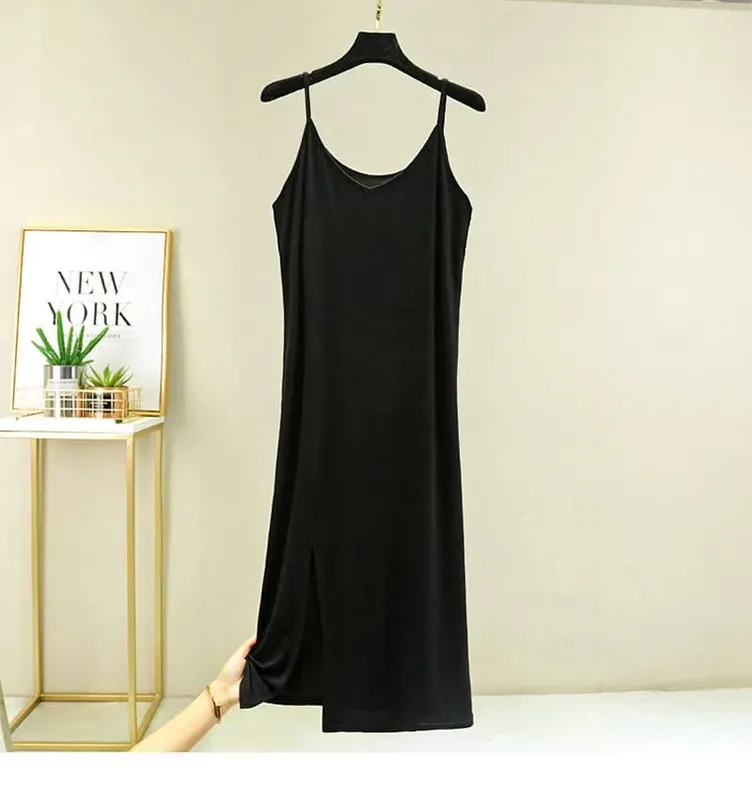 Womens Modal Volledige Slip Jurk Ondergoed Veststrap Solid Lange Onder Jurk Hemdje Slips Innerlijke Petticoat Vrouwen Intimates — image 13