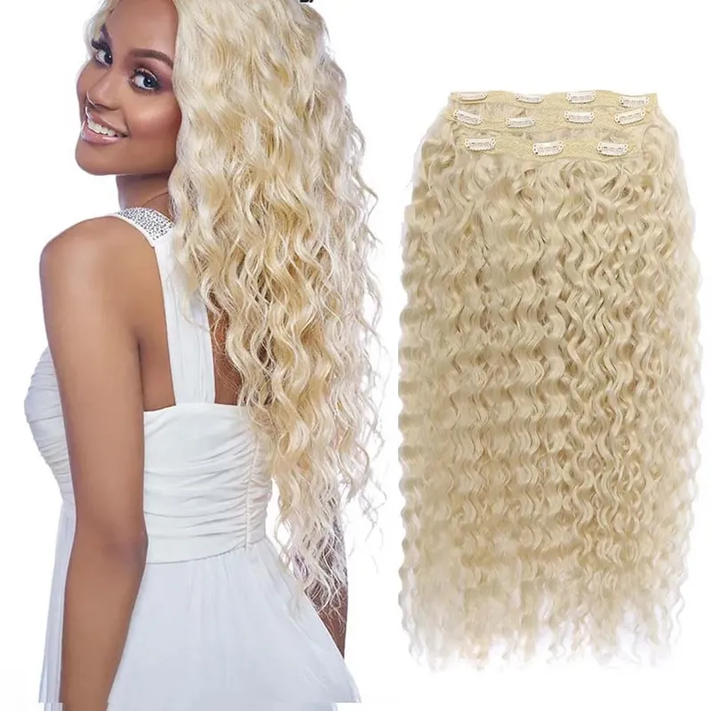 Extension synthétique à Clip pour femmes, Extension de tête complète, longue, crépue et bouclée, faux cheveux, épingle à cheveux noire et brune pour femmes — image 10