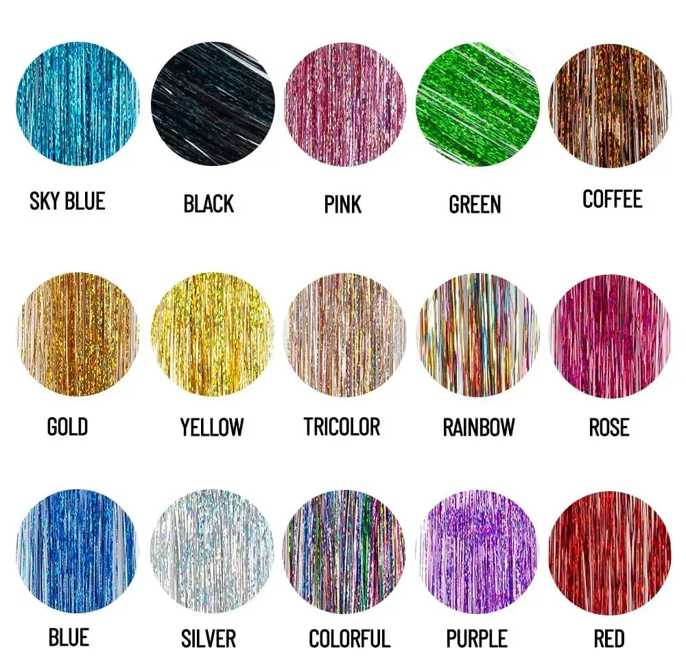 ขายส่ง 5 ชิ้น/แพ็คประกายเงาต่อผมคลิปใน Sparkle ผมเงา Tinsel Rainbow Shiny Sparkle ผม Tinsel สีชมพู/ สีแดง — image 3