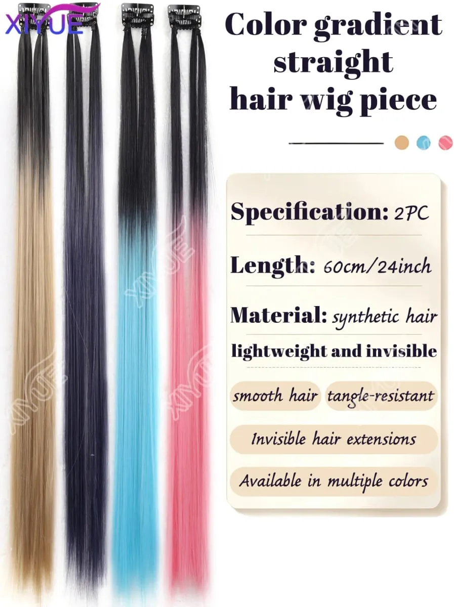 XY Hair Extensions 2 stks/pak Rechte Extensions Multi-Kleuren Hoogtepunten Synthetisch haar Regenboog Haarstukjes voor Meisjes Halloween — image 3