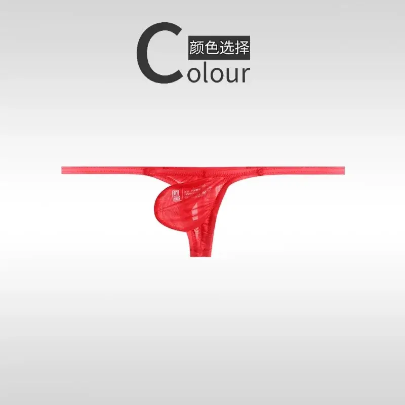 Red Underwear men's briefs low waisted ultra-thin ice fully transparent personalized and tight fitting — image 3