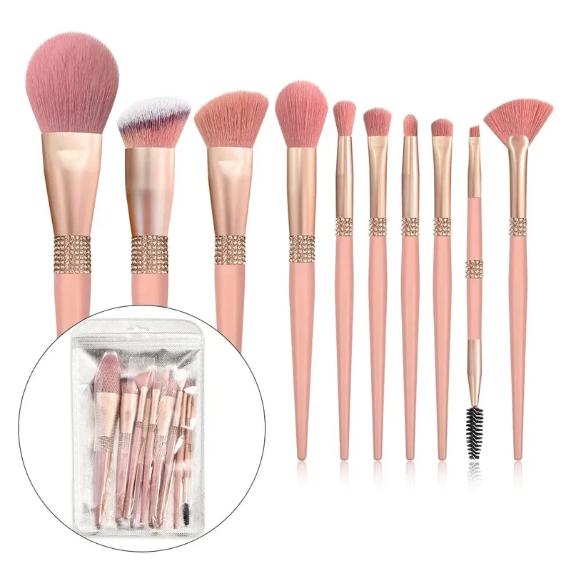 Juego de 10 Uds de brochas de maquillaje de diamantes, herramienta de mezcla de cosméticos, base en polvo, colorete, resaltado, sombra de ojos, cepillo para cejas y pestañas