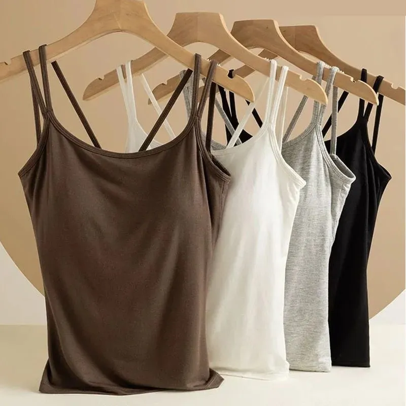 Atasan Kamisol Modal untuk 40-100Kg Ukuran Besar dengan Rompi Suspender Terintegrasi Bantalan Dada untuk Wanita Tank Top Pakaian Dalam Dasar — image 2