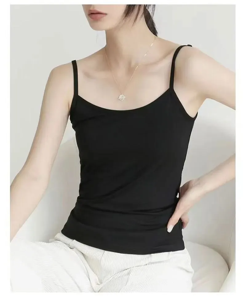 Tank Top Warna Solid Baru Atasan Crop Tali Spaghetti Katun Lembut Kamisol Kasual Musim Panas Rompi Dasar Tanpa Lengan Atasan Wanita Musim Panas — image 9