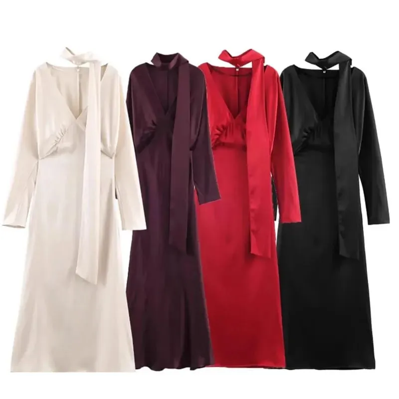 2026 nuova sciarpa abiti lunghi eleganti solidi donna primavera scollo a V manica lunga club party abito lungo abiti eleganti slim fit femminili — image 6