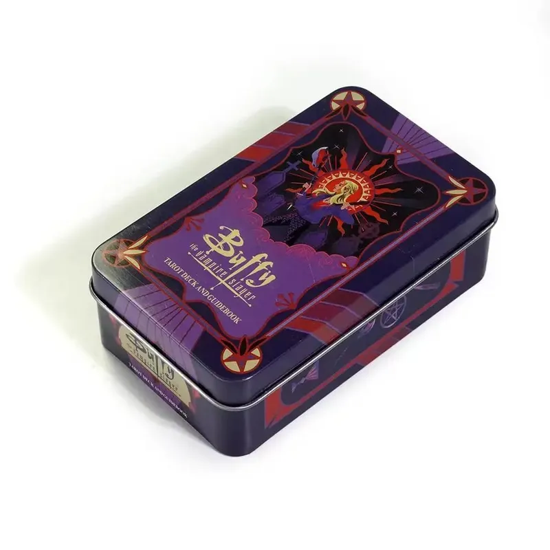10.3*6cm Dek Tarot Buffy The Vampire Slayer Dalam Kotak Timah dengan Tepi Berserpuh Merah 78 Keping Kad Tarot Bertemakan Kartun dengan Buku Panduan