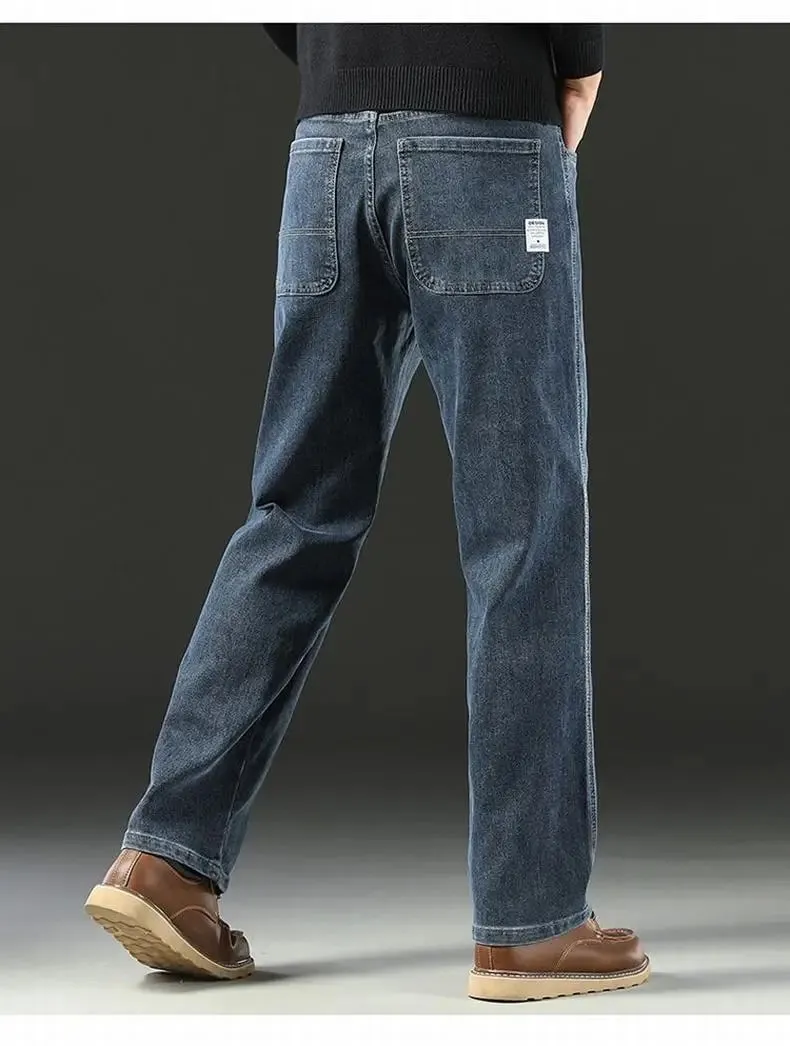 Spring and Autumn Men's Baggy Jeans Casual Straight Stretch Versatile Wide-leg Business Denim Pants Comfortable Loose Trousers — image 9