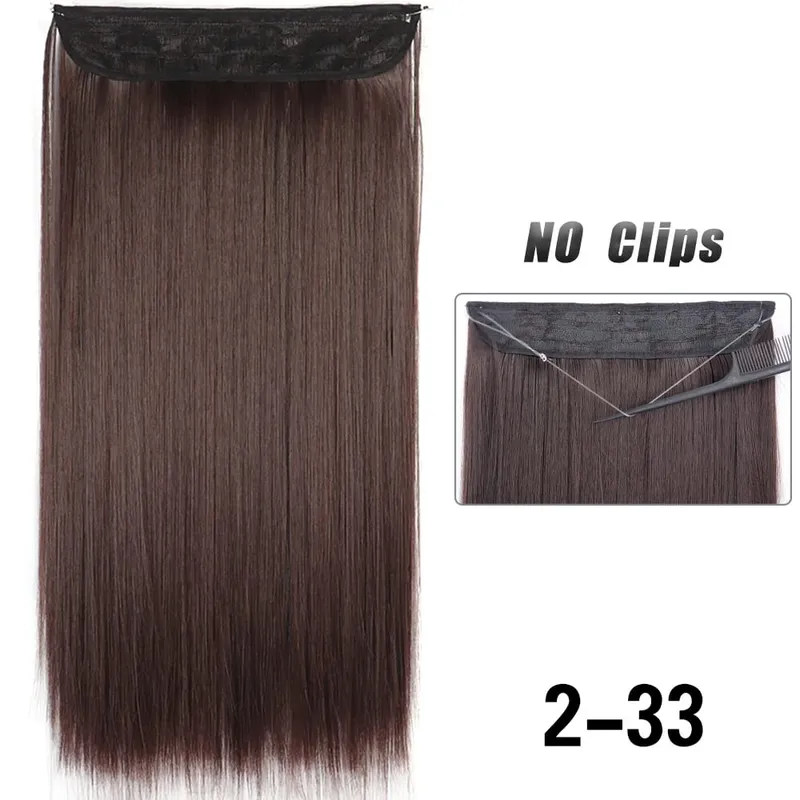No Clips Hair Extensions Invisible Wire Lang Lige Syntetisk Falsk Hair Piece 80cm Sort Brun Blond Frisure — image 10