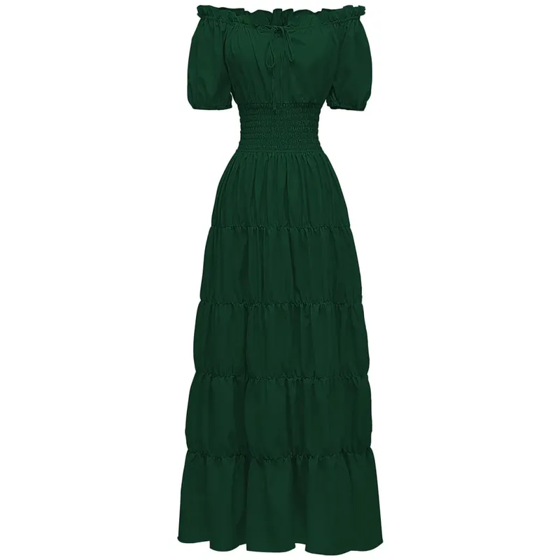 Gaun Renaisans Zaman Pertengahan Elegan Boho Lengan Pendek Off Bahu Baju Pinggang Berlipat Retro Gaun Kostum Panjang — image 15