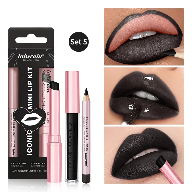 Ensemble de rouge à lèvres en velours imperméable, longue durée, résistant aux taches, noir, liquide, pour maquillage gothique d'halloween — image 2