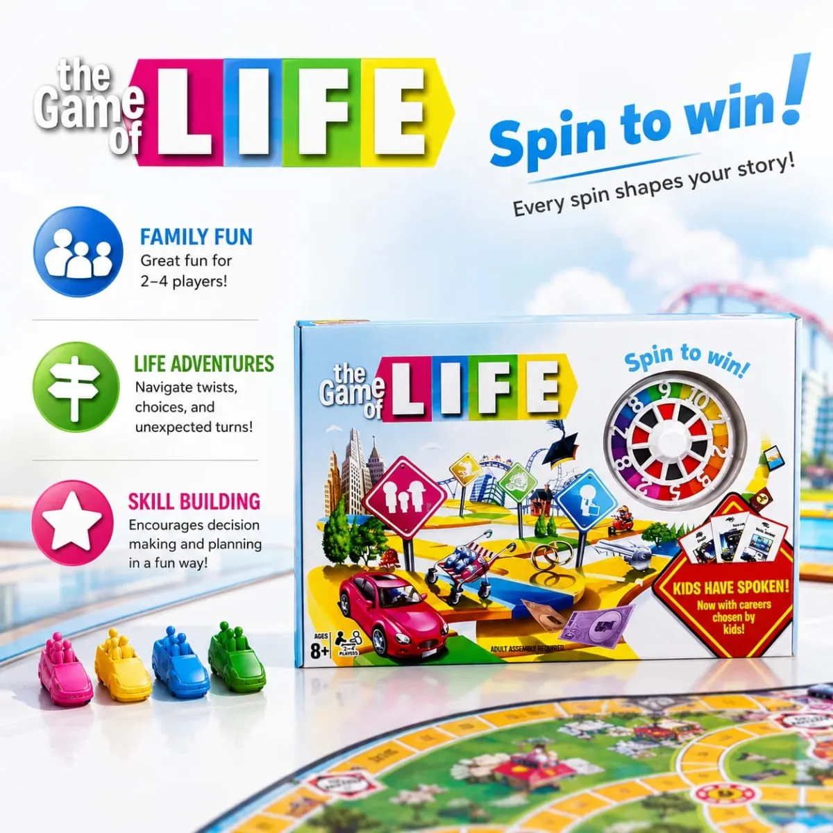Gioco da tavolo di simulazione della vita - Gioco di società con ruota girevole (2-4 giocatori) Gioco da tavolo Gioco di carte Ideale per riunioni di famiglia Regalo — image 1