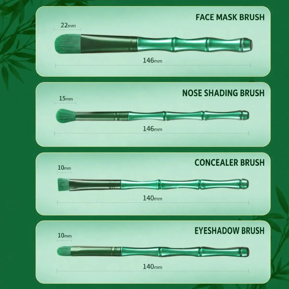 11-teiliges Bambus-Make-up-Pinsel-Set, weiches, dichtes Haar, multifunktionales Pinsel-Set, Foundation, Gesichtspuder, Lidschatten, Rouge — image 5
