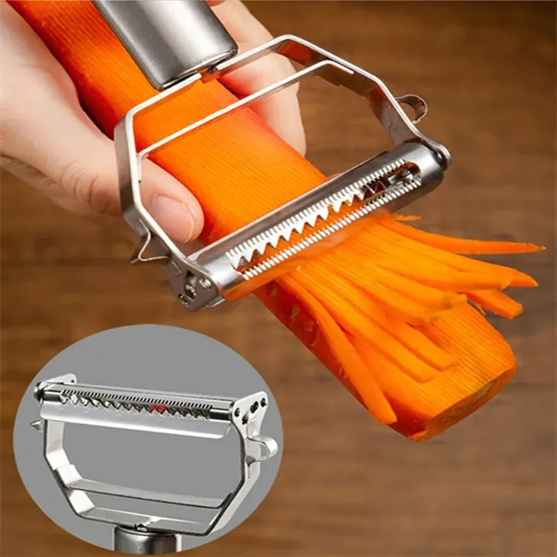 Pelador de cocina multifuncional, pelador de frutas y verduras, rebanador de patatas duradero de acero inoxidable, triturador doméstico, pelador de zanahorias