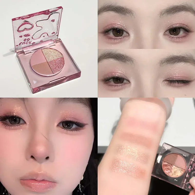 สี่สีเพชร Glitter Eyeshadow Palette MINI สีชมพูสีส้ม Matte Shimmer Eye Shadow Eye Pigments Highlighter แต่งหน้าเครื่องสำอาง — image 10