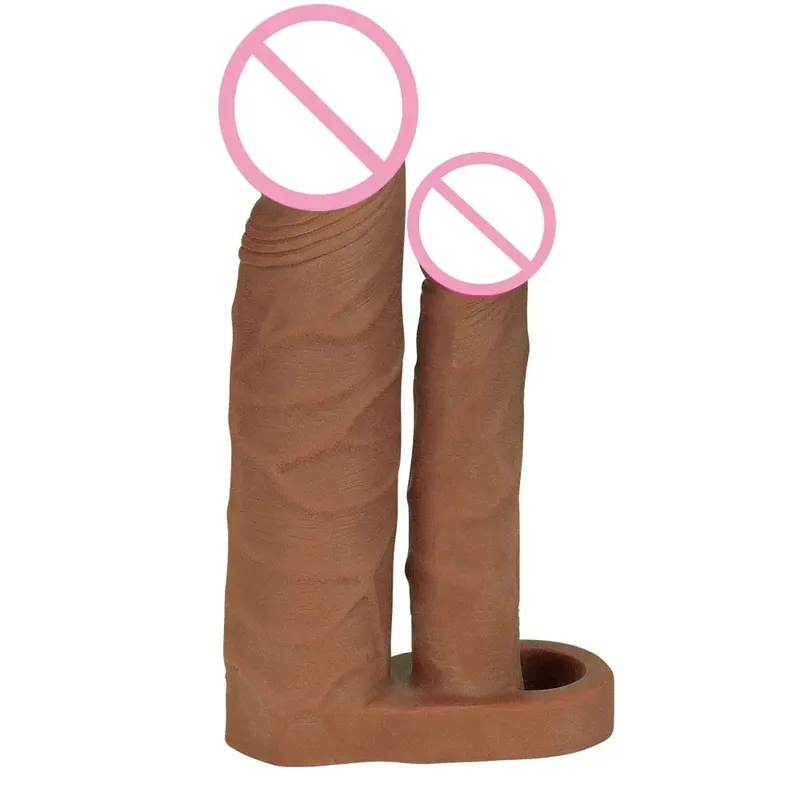 Dildo สมจริงอวัยวะเพศชาย Extender Sleeve ถุงยางอนามัยแบบใช้ซ้ำได้สอดใส่คู่ Plug Anal Dildo Intimate Goods เพศของเล่นสำหรับผู้ชาย — image 5