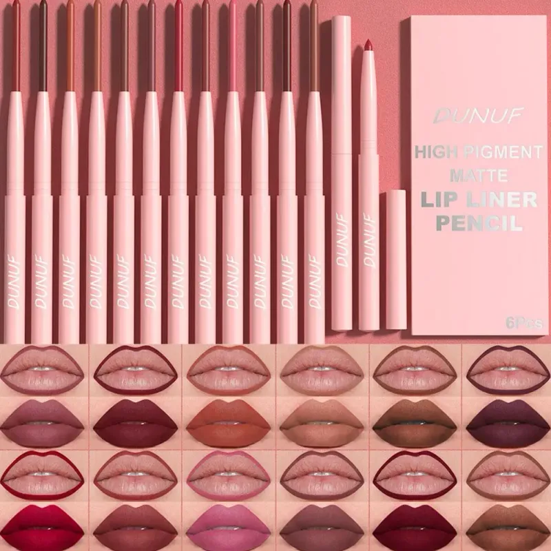 6 ชิ้น Velvet Matte Lip Liner ดินสอชุด Pigment Smooth Silky Texture ง่ายสี & Define Lip Contours daily Lip Makeup — image 3
