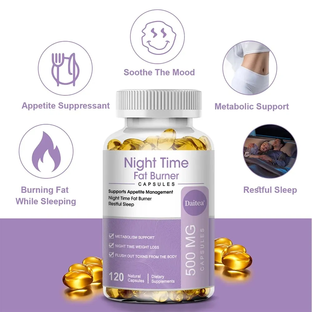Pembakar Lemak Malam Hari Meningkatkan Metabolisme Manajemen Berat Badan Meningkatkan Tidur - 500 Mg Melayani 120 Kapsul — image 2