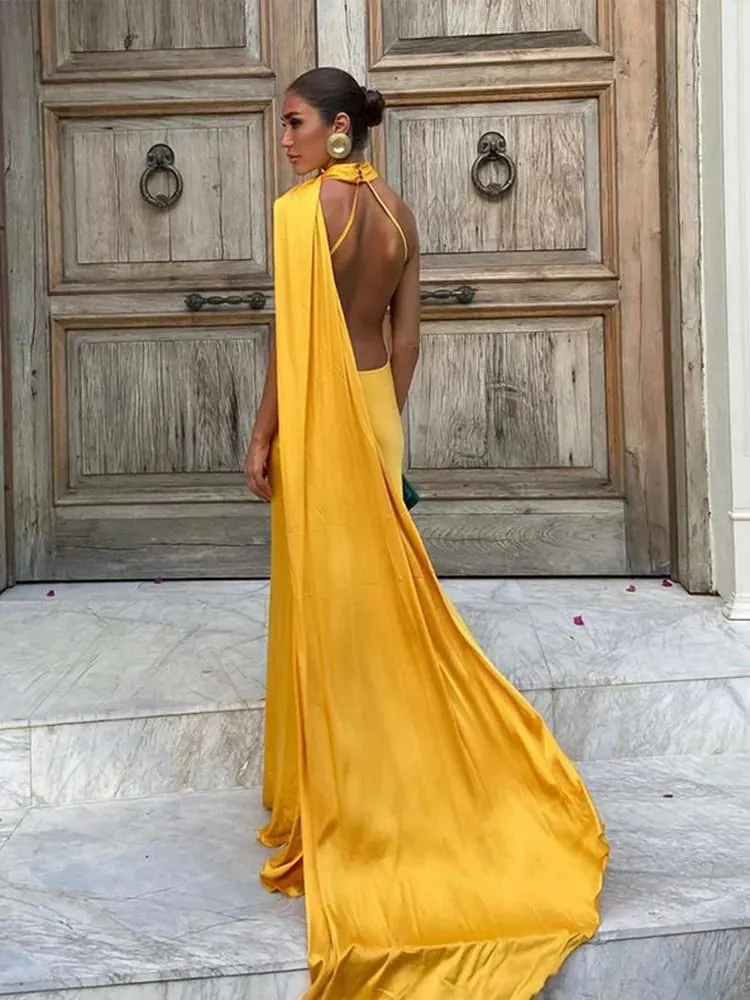 Elegante Band Halter Kleid Frauen Solide Off Schulter Ärmellose Backless Schlank Maxi Kleider 2025 Sommer Herbst Party Roben Dame — image 2