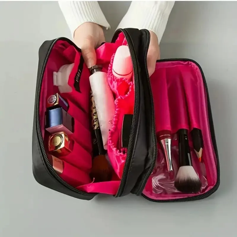 Bolsa de armazenamento de pincéis de maquiagem, grande capacidade, zíper duplo, organizador de ferramentas cosméticas, aberto vertical, suporte de pincel independente — image 6