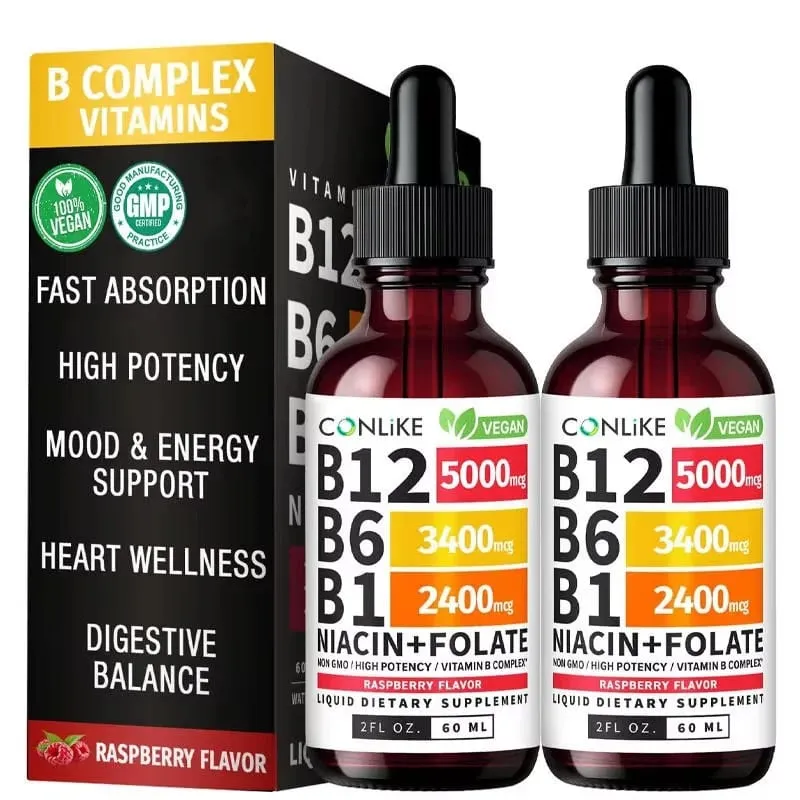 Vitamin B12 B6 B1 Liquid Drops Triple Absorption Liquid Drop Sublingual B Complex Supplement Support Nerves Night Muscles