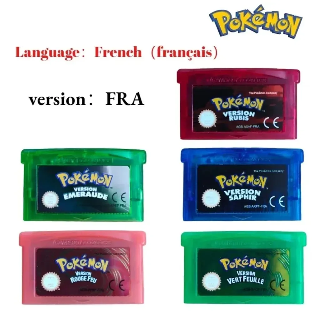 FRA Versione Francese Serie Pokemon Cartuccia di Videogioco a 32 Bit Smeraldo Rosso Fuoco Verde Foglia Rubino Zaffiro GBA Gioco di Carte Giocattolo Regalo — image 1