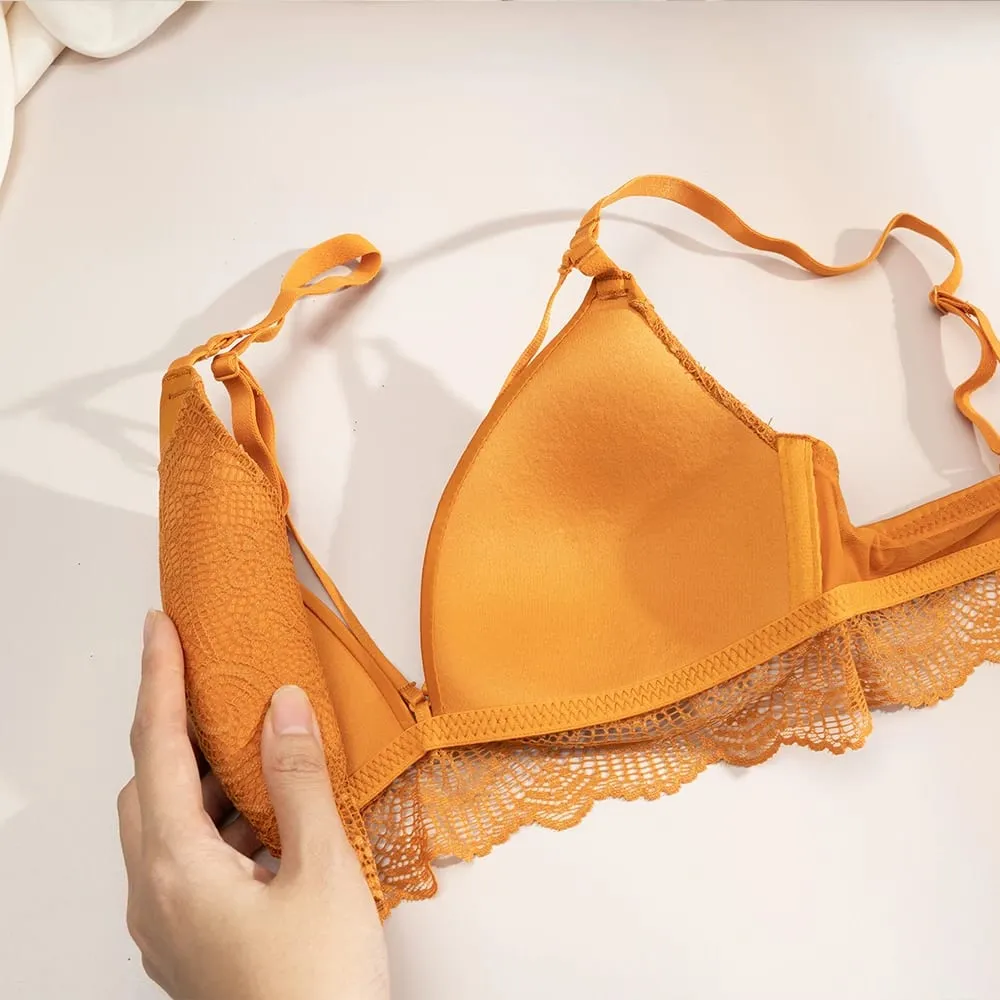 Slip reggiseno in pizzo senza fili da donna Set spalline sottili regolabili Abito intimo quotidiano traspirante e morbido 3 colori disponibili — image 4