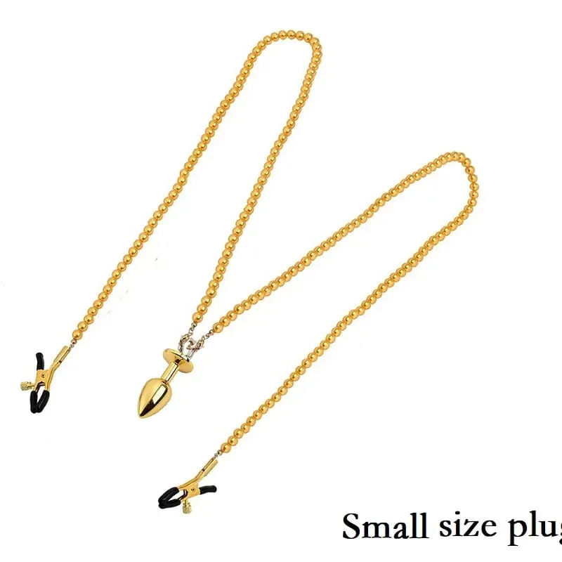 Piccole medie grandi perline anali Butt plug Morsetti per capezzoli di perle Set con catena Clip per seno in metallo Bondage Coppia schiava Gioco Giocattolo del sesso — image 11
