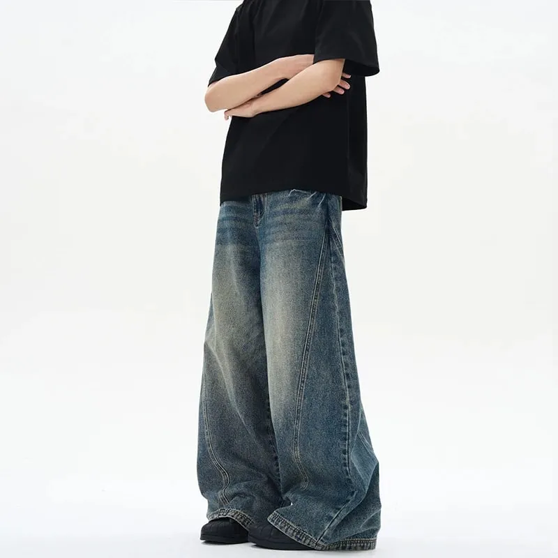 Jean surdimensionné à jambes larges pour homme, pantalon ample, Vintage, Patchwork, Denim craquelé, Streetwear, nouvelle collection printemps 2025 — image 4